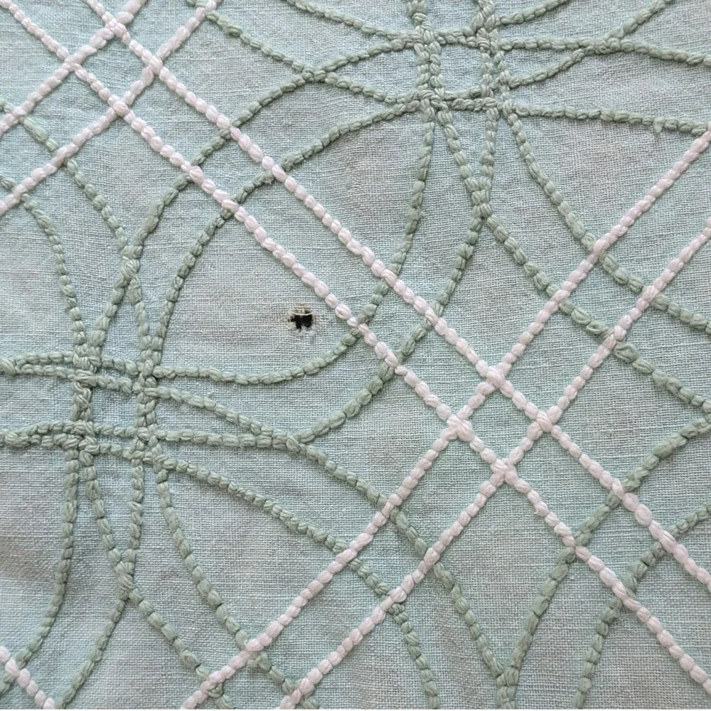 Vintage Burlington House Mint Green Chenille Bedspread White Tufted Queen